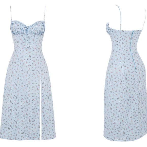 HOUSE OF CB 'Carina' Blue Floral Bustier Midi Dress NWOT - Picture 6 of 10